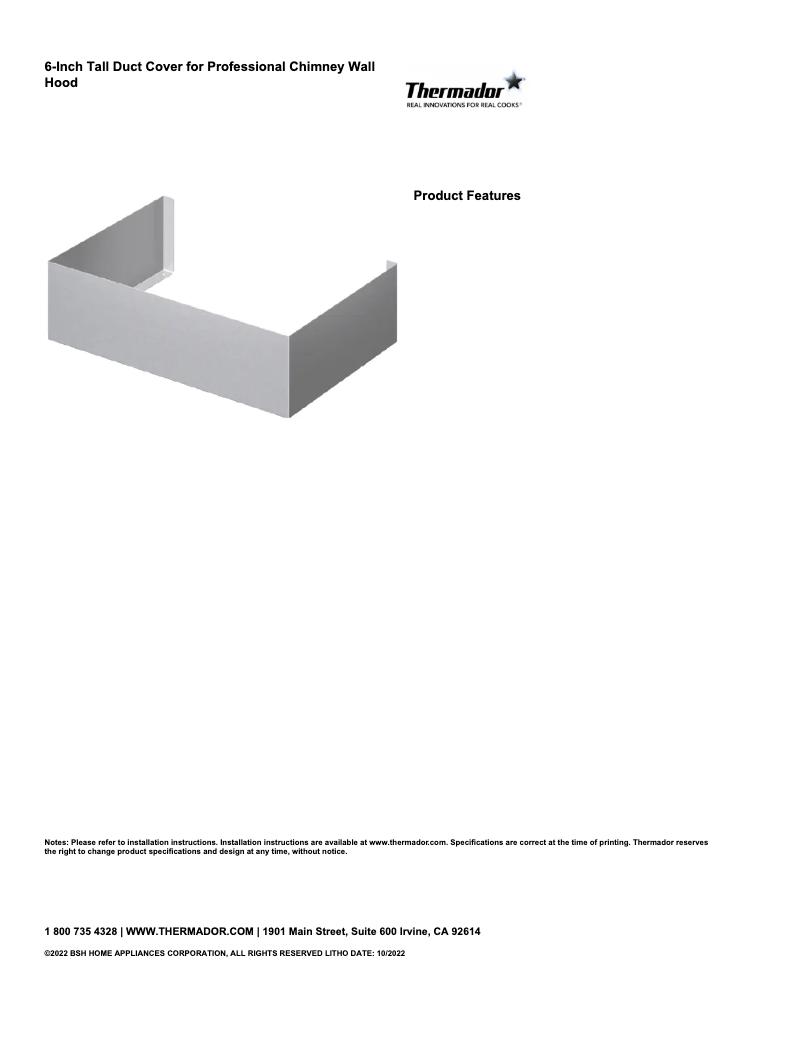 Page 1 de la notice Fiche technique Thermador CHMHP366W
