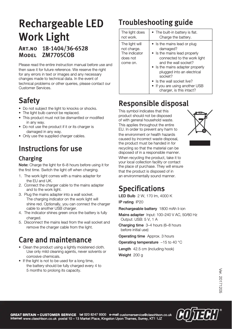 Page n°1 - Manuel utilisateur Cotech ZM7705COB