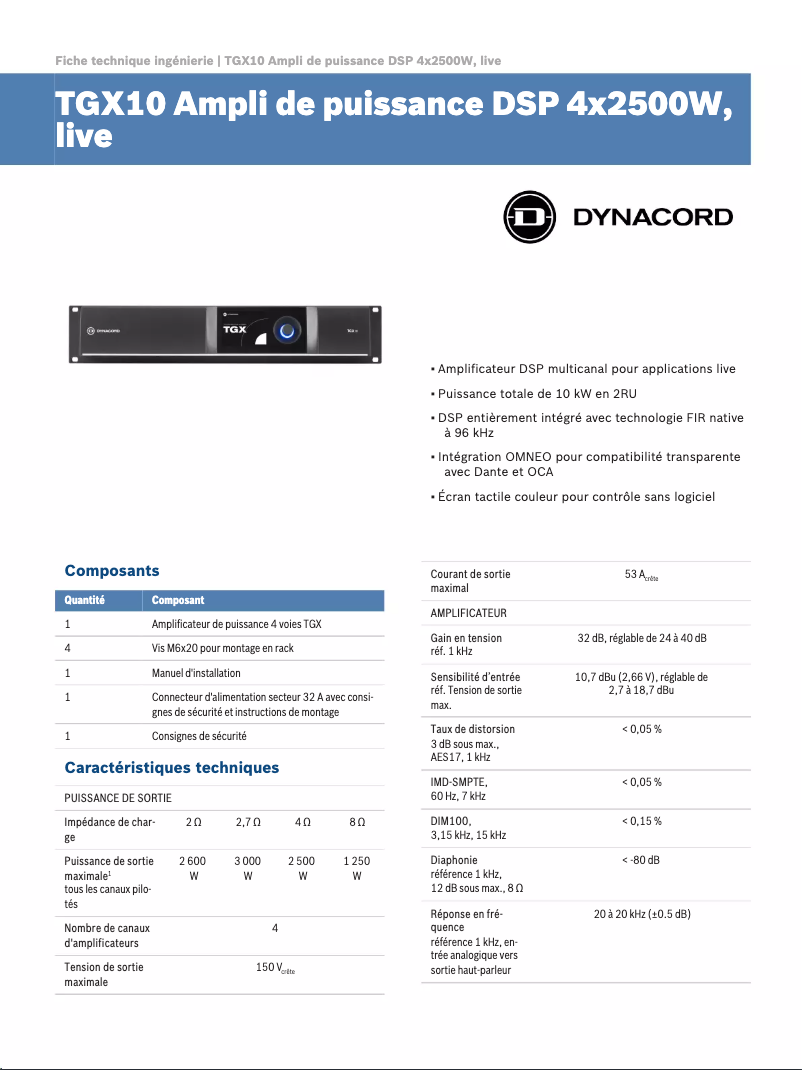 Page n°1 - Fiche technique Dynacord TGX10