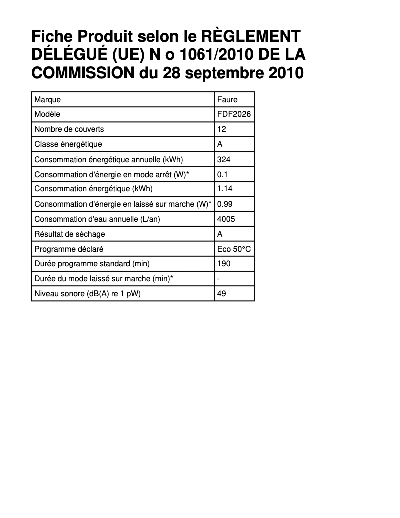 Page 1 de la notice Manuel utilisateur Faure FDF2026