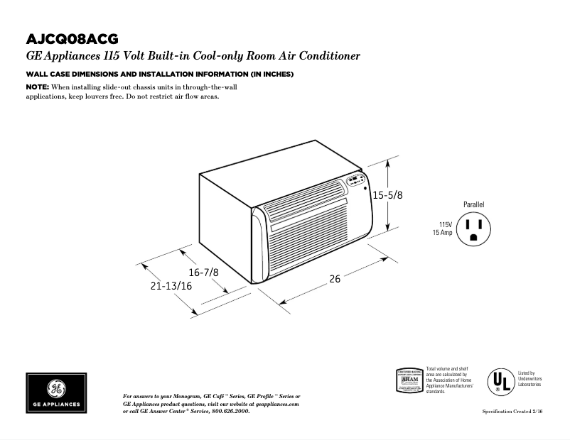Page n°1 - Fiche technique GE AJCQ08ACG