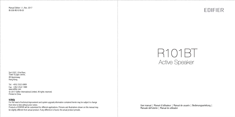 Page 1 de la notice Manuel utilisateur Edifier R101BT