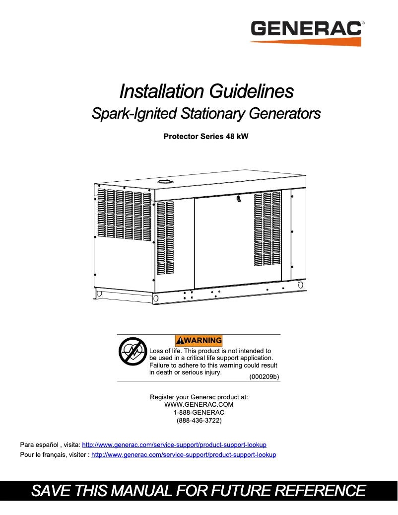 Page 1 de la notice Guide d'installation Generac RG04845ANAX