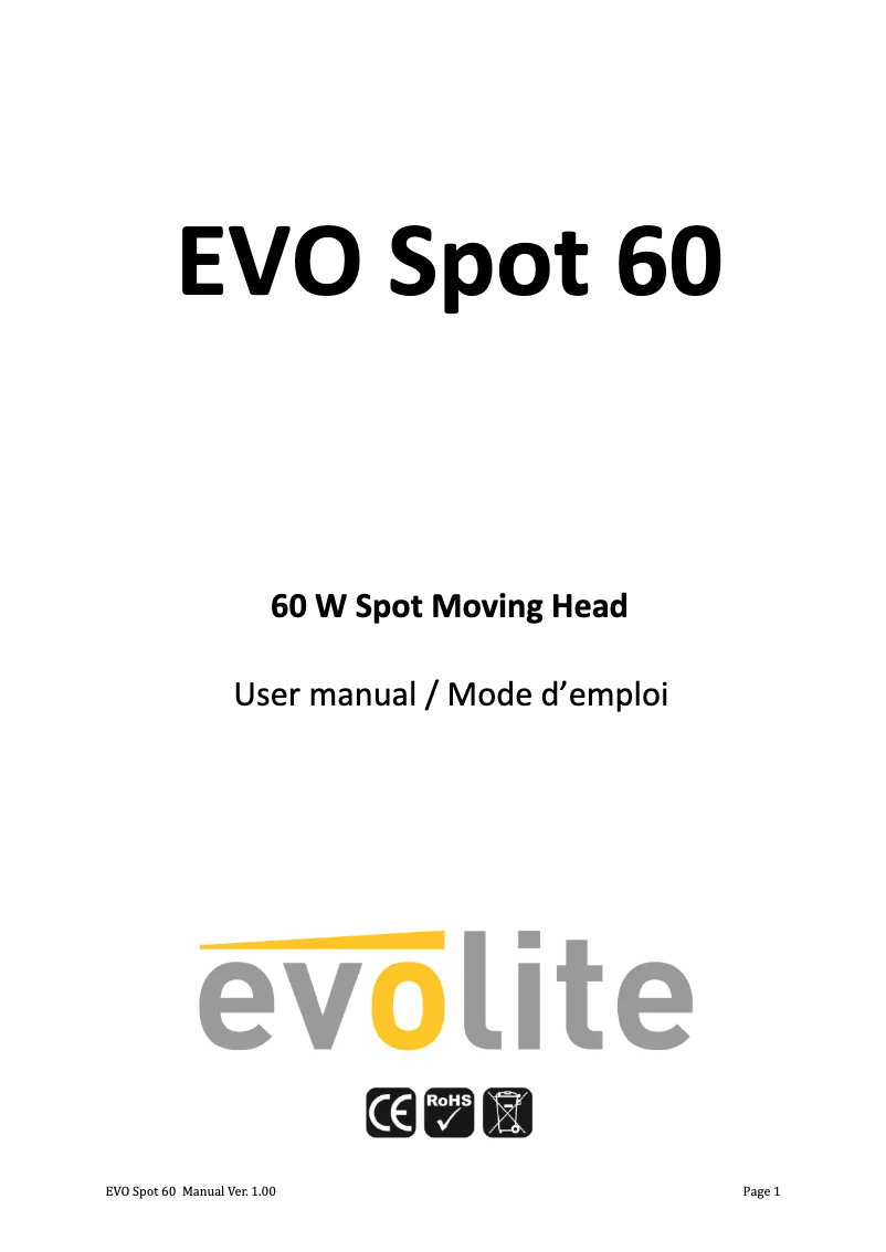Page 1 de la notice Manuel utilisateur Evo-Lite EVO SPOT 60