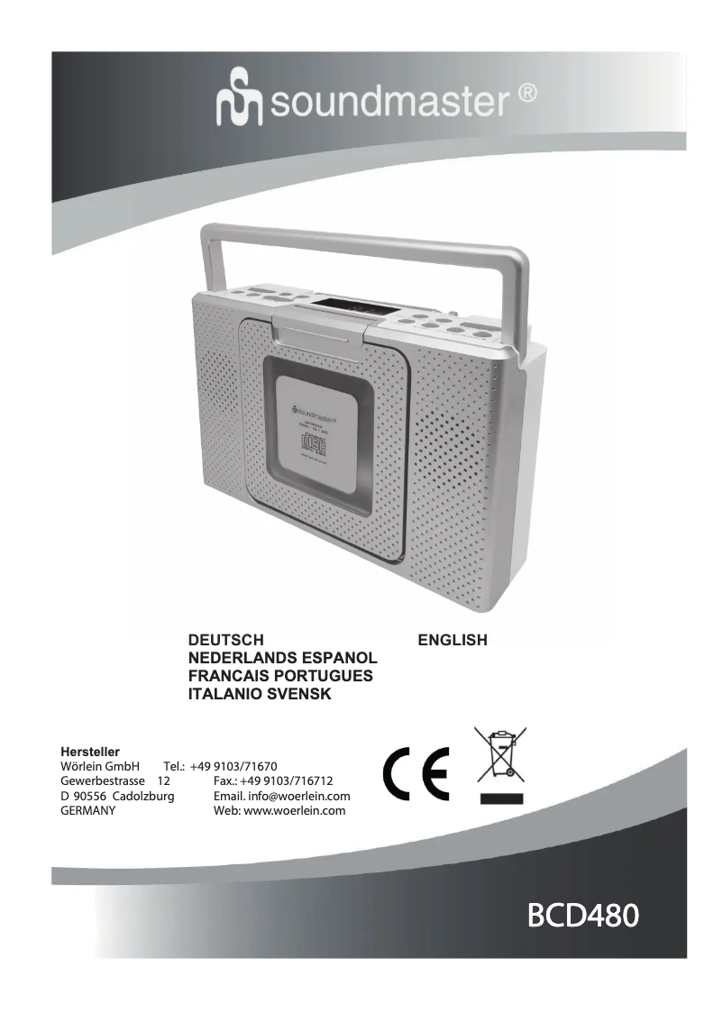 Page 1 de la notice Manuel utilisateur Soundmaster BCD480