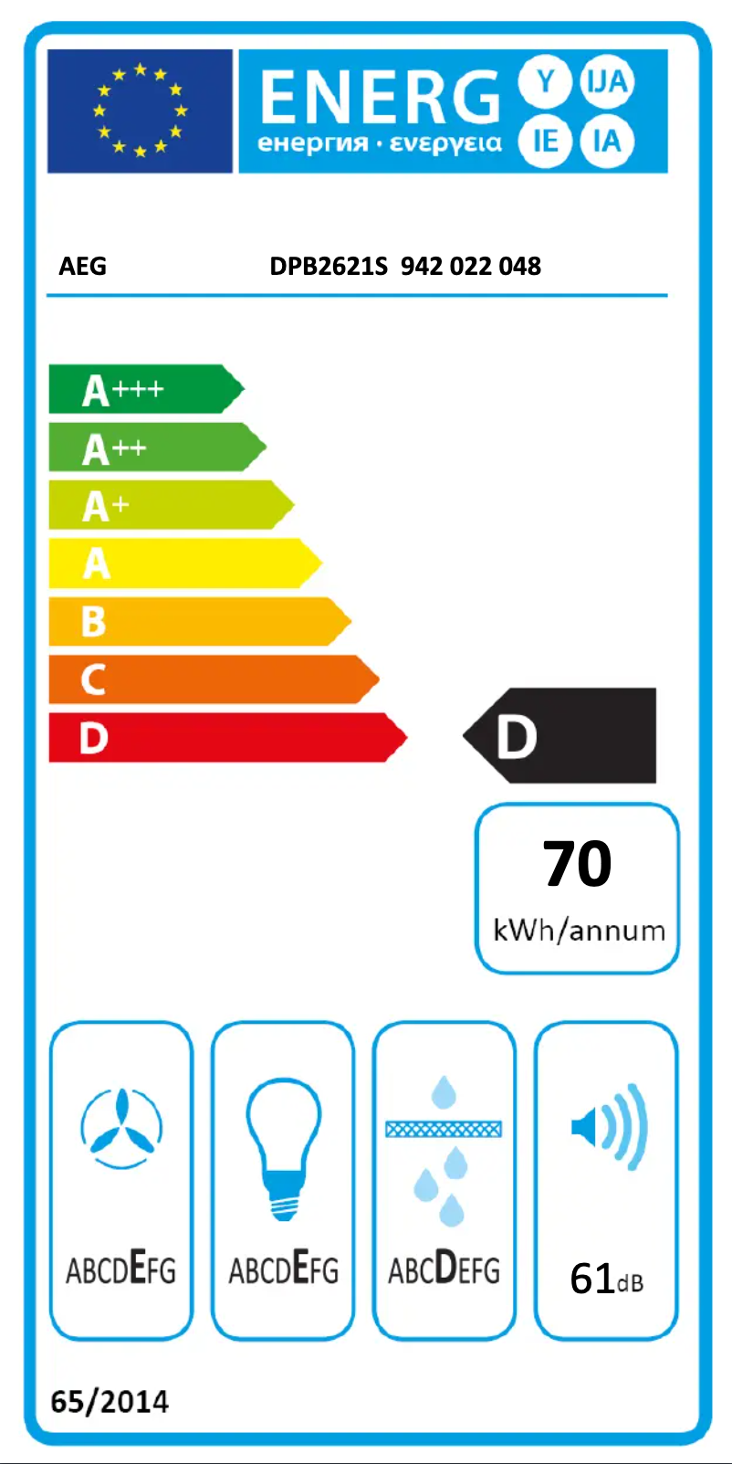 Page n°1 - Label énergétique AEG DPB2621S