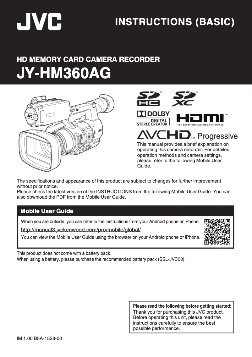 Page n°1 - Manuel utilisateur JVC JY-HM360AG