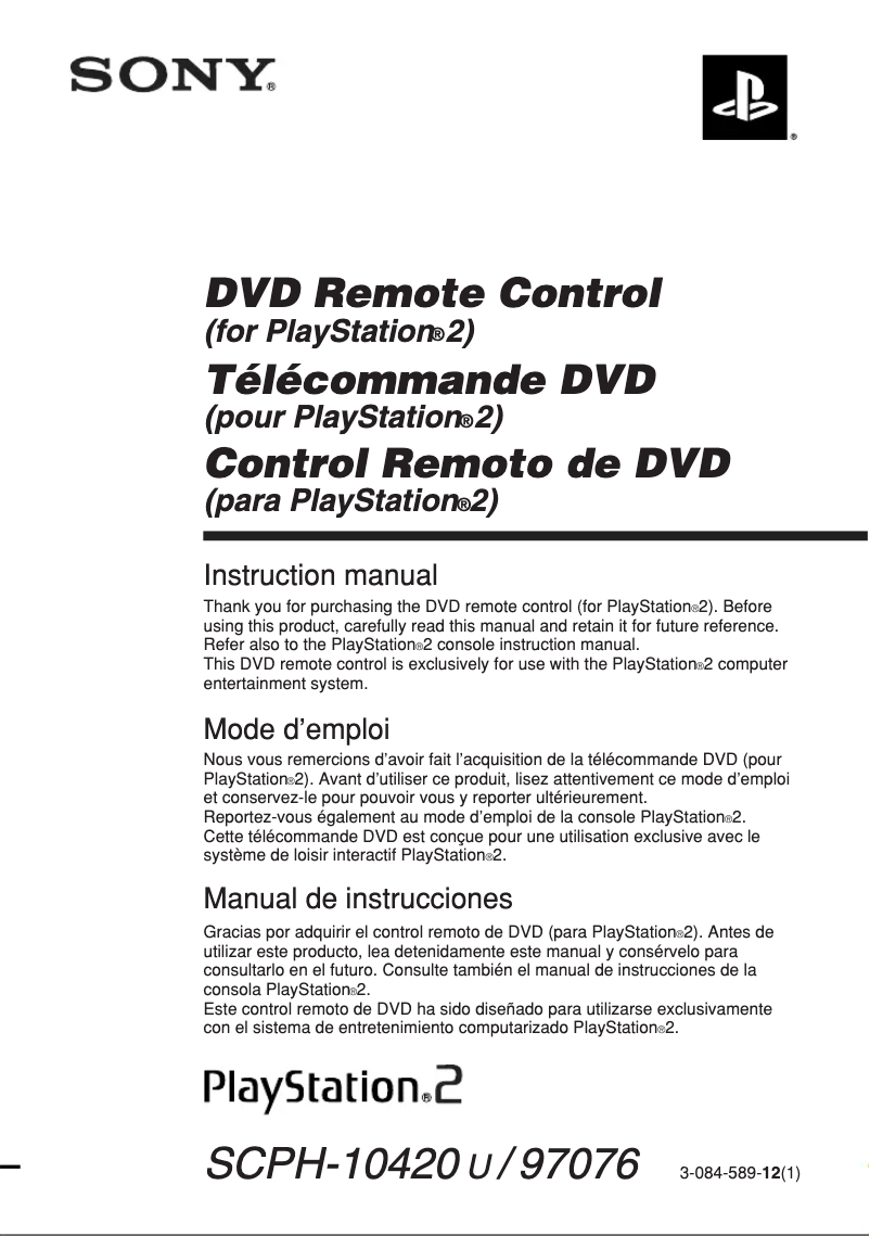 Página 1 del manual Manual de usuario Sony SCPH-10420U