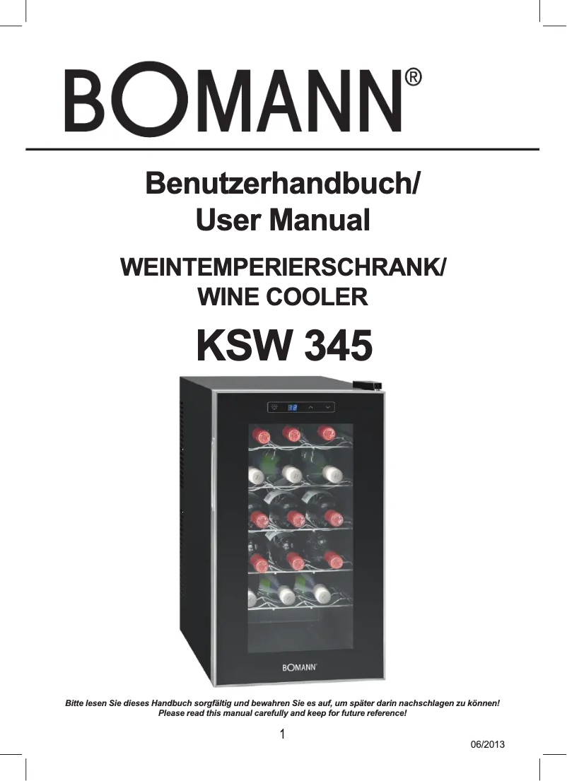 Page 1 de la notice Manuel utilisateur Bomann KSW 345