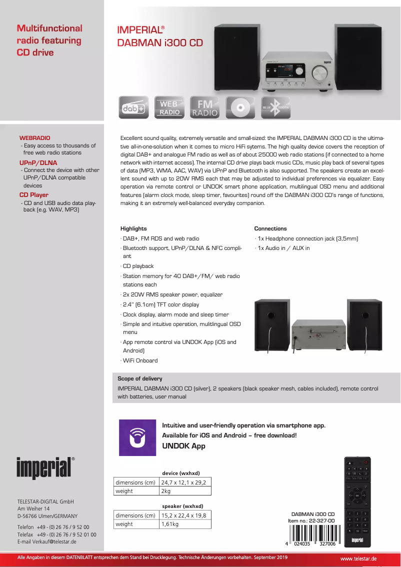 Page n°1 - Fiche technique Imperial DABMAN i300 CD