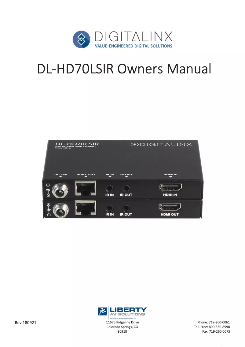 Page 1 de la notice Manuel utilisateur Digitalinx DL-HD70LSIR