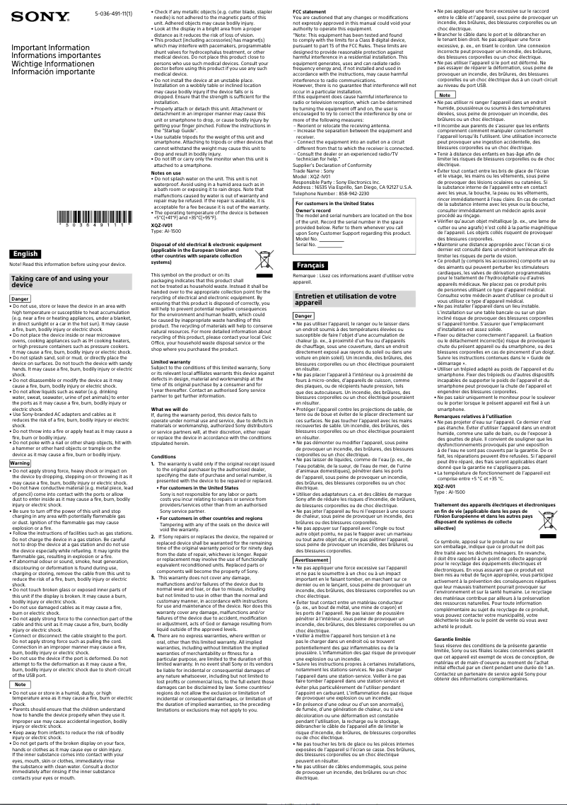 Page n°1 - Manuel utilisateur Sony XQZ-IV01