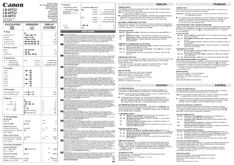 Page 1 de la notice Manuel utilisateur Canon LS-26TC