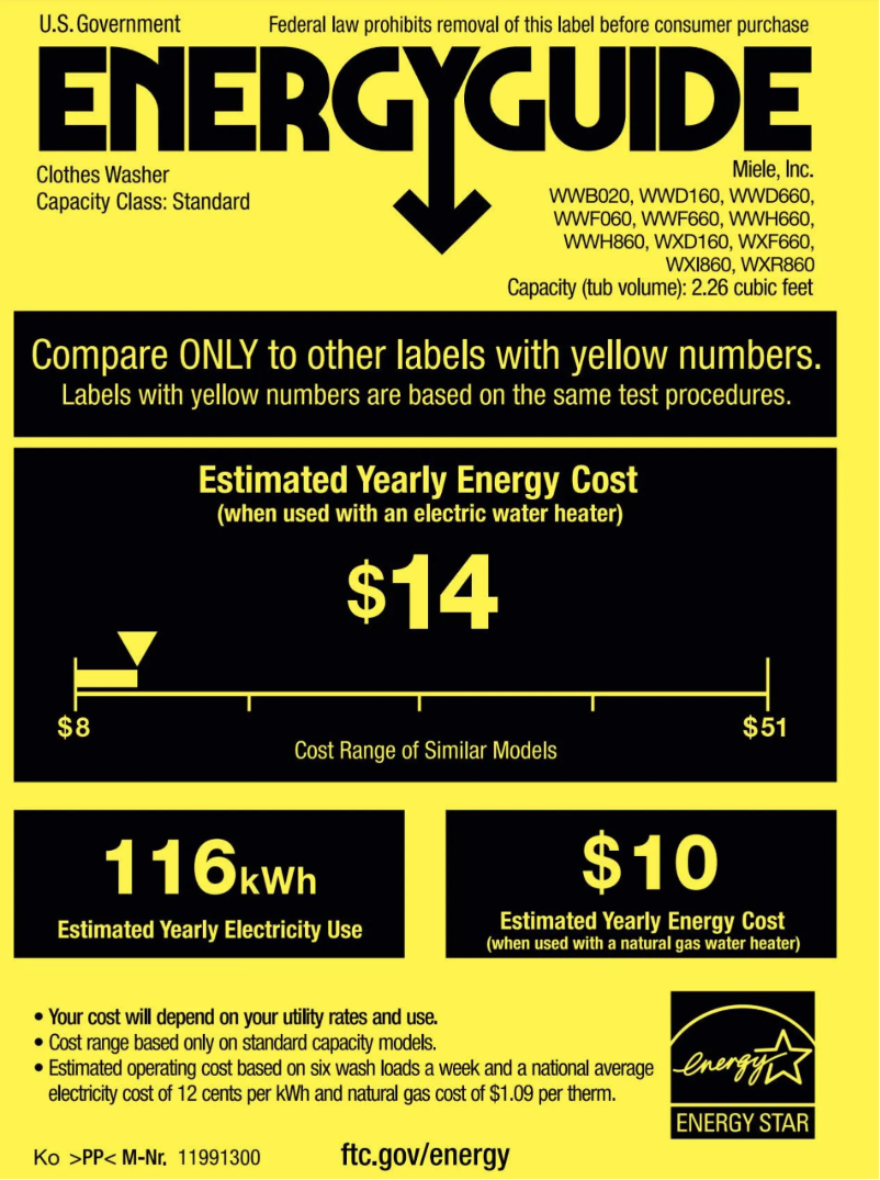 Page n°1 - Label énergétique Miele WXD 160 WCS W1