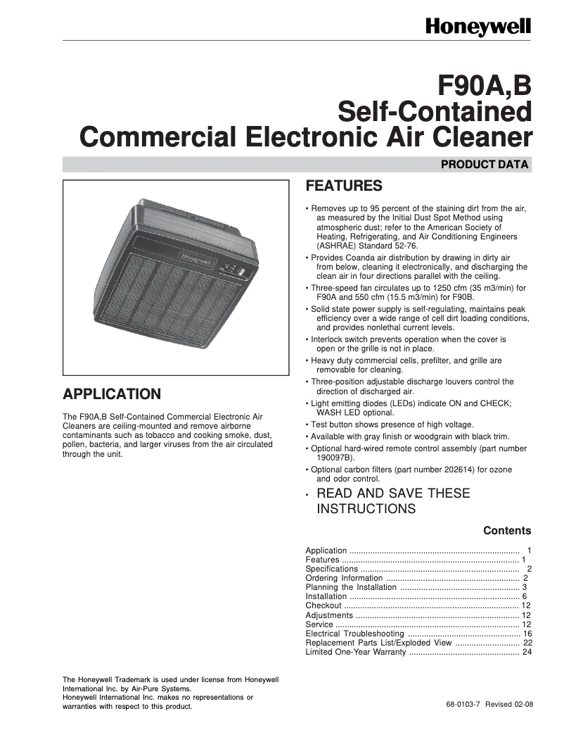 Page n°1 - Mode d'emploi Honeywell F90A1050