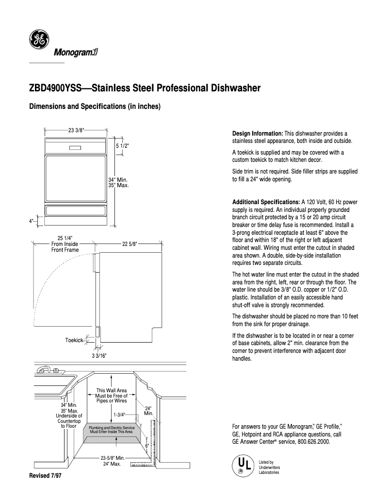 Page 1 de la notice Fiche technique GE ZBD4900YSS