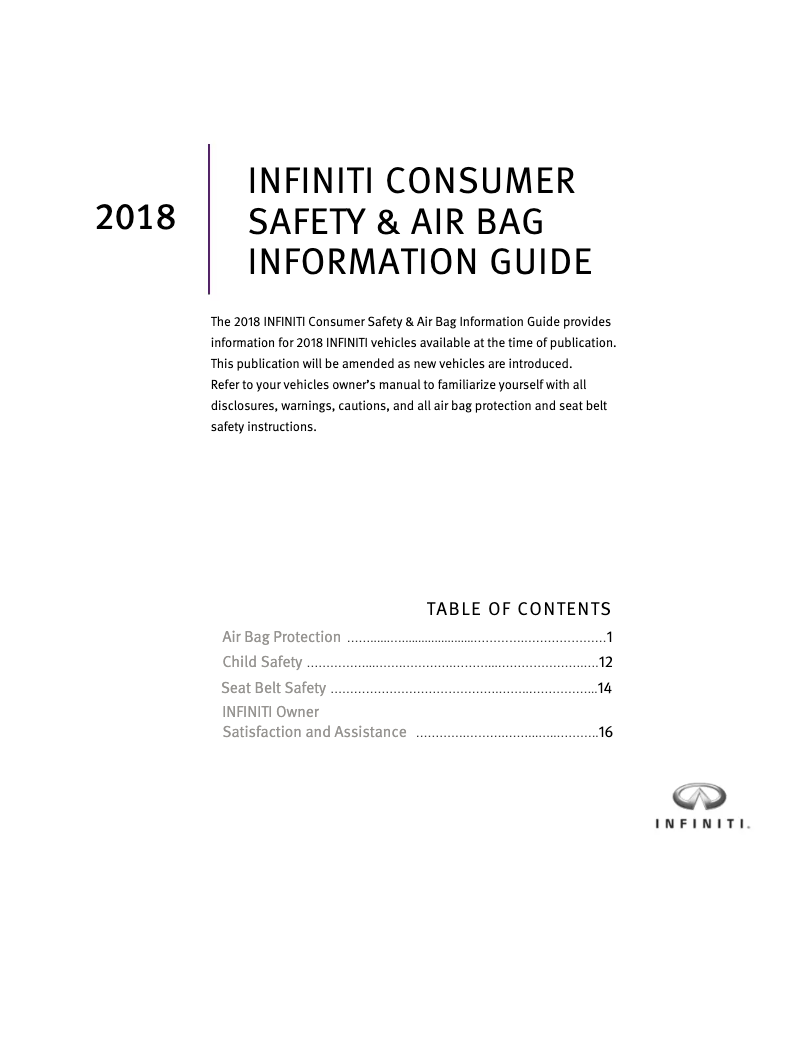 Page 1 de la notice Instructions de sécurité Infiniti Q70 (2018)