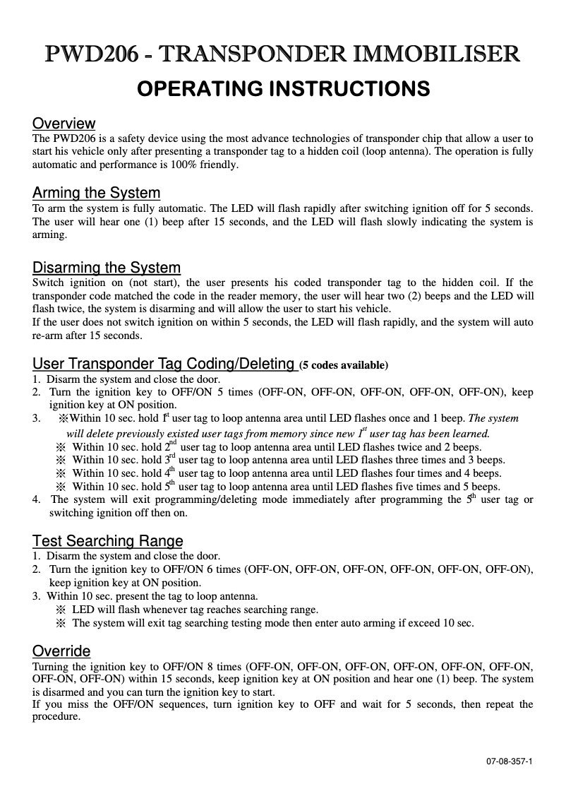 Page n°1 - Manuel utilisateur Pyle PWD206