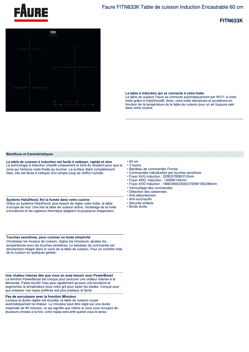 Page n°1 - Fiche technique Faure FITN633K