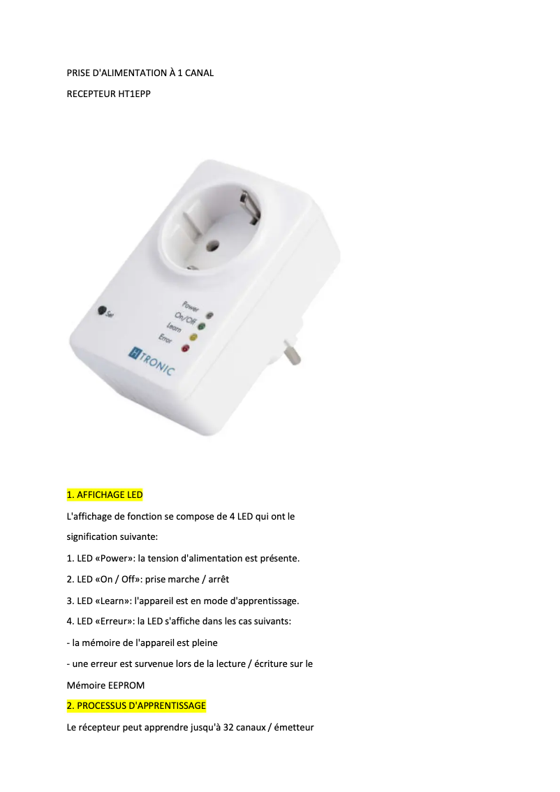 Image de la première page du manuel de l'appareil HT1EPP