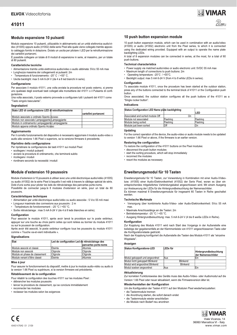 Página 1 del manual Manual de usuario Vimar ELVOX 41011