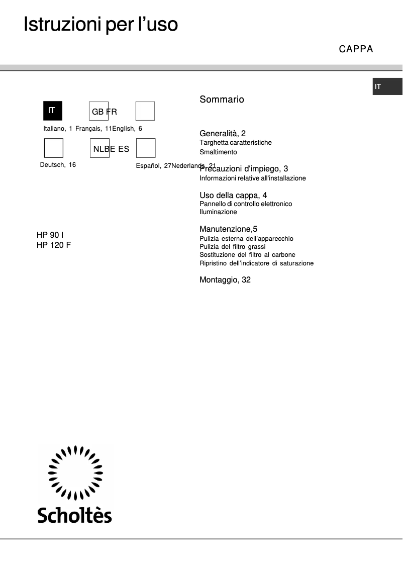 Page 1 de la notice Manuel utilisateur Scholtès HP 90 I