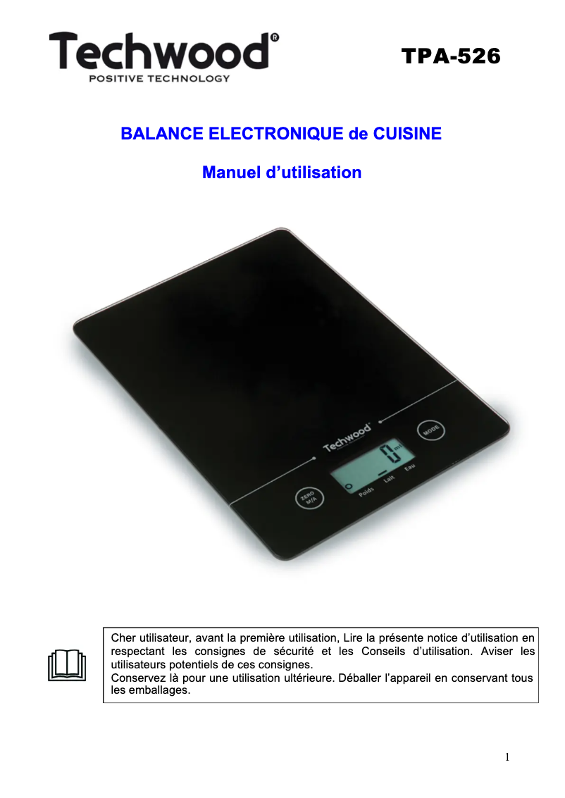 Page n°1 - Manuel utilisateur Techwood TPA-526