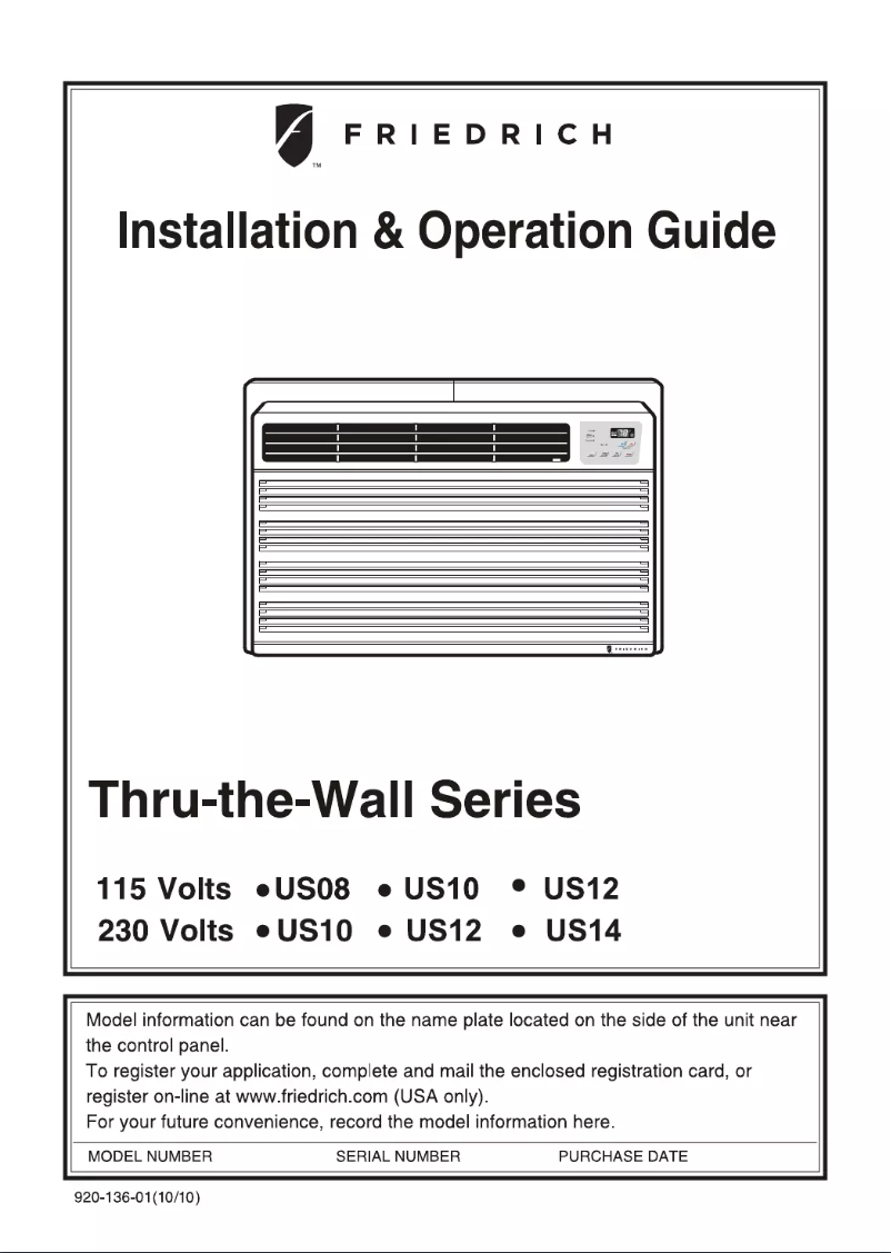 Página 1 del manual Manual de usuario Friedrich Uni-Fit US12C10