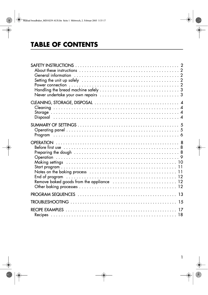 Page 1 de la notice Manuel utilisateur Medion MD 10259