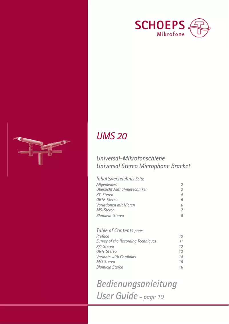 Page 1 de la notice Manuel utilisateur Schoeps UMS 20