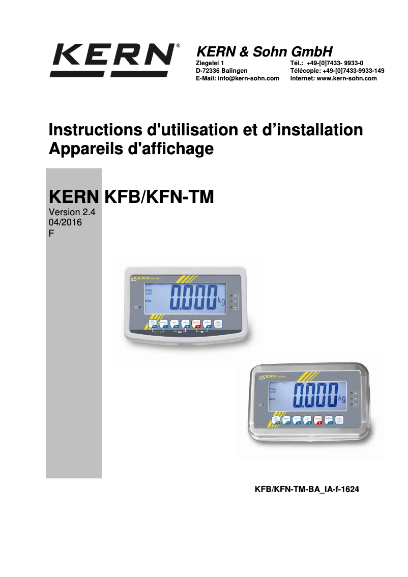 Page 1 de la notice Guide d'installation Kern BFB 3T-3LBM