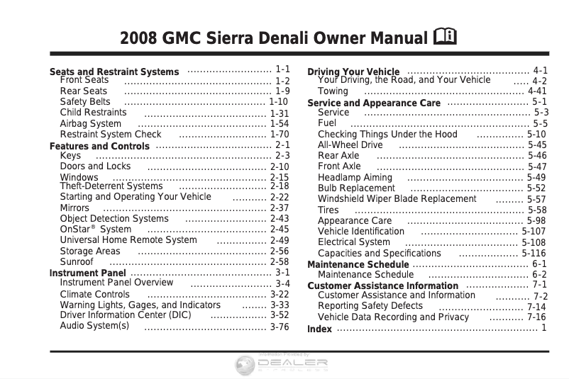 Page 1 de la notice Manuel utilisateur GMC Sierra 1500 (2008)