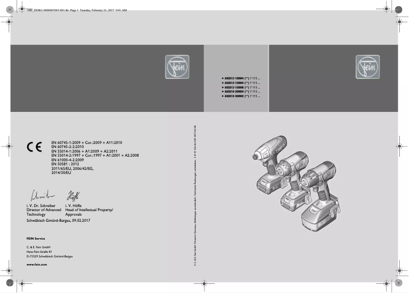 Page 1 de la notice Manuel utilisateur Fein ASCD 12-150 W4C