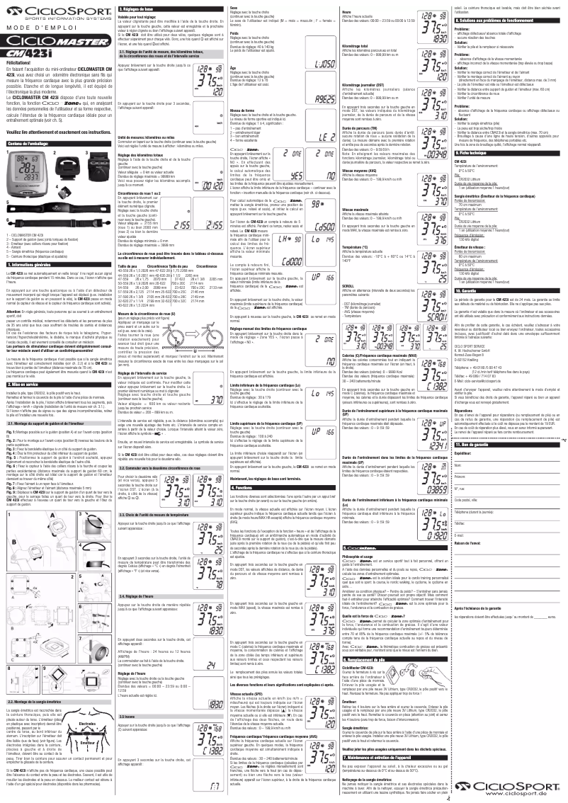 Image de la première page du manuel de l'appareil CicloMaster CM 423i