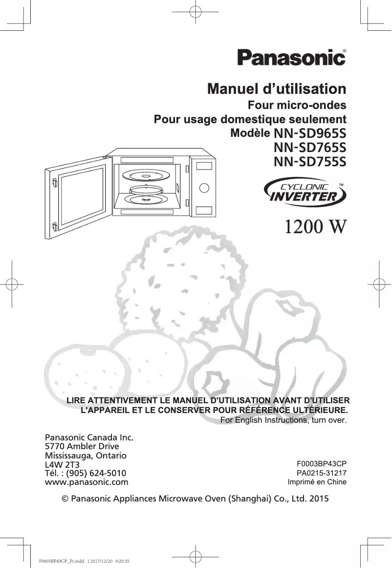 Page n°1 - Manuel utilisateur Panasonic Cyclonic Inverter NN-SD965S