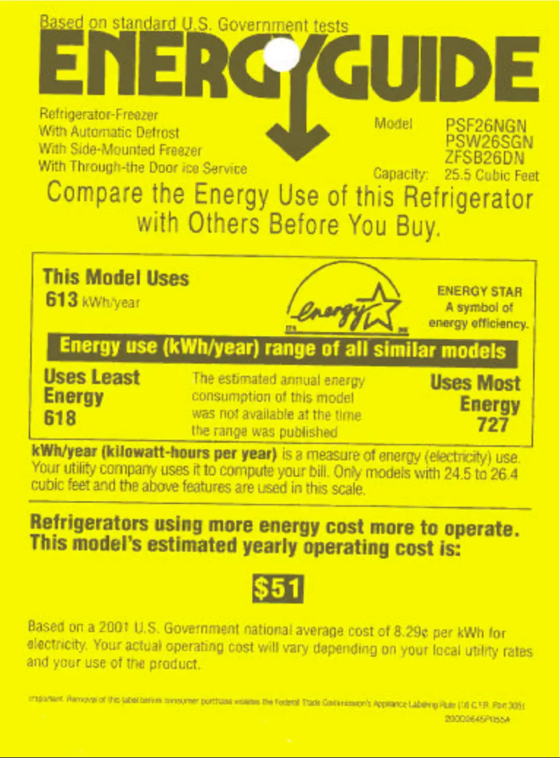 Page 1 de la notice Label énergétique GE PSF26NGNWW