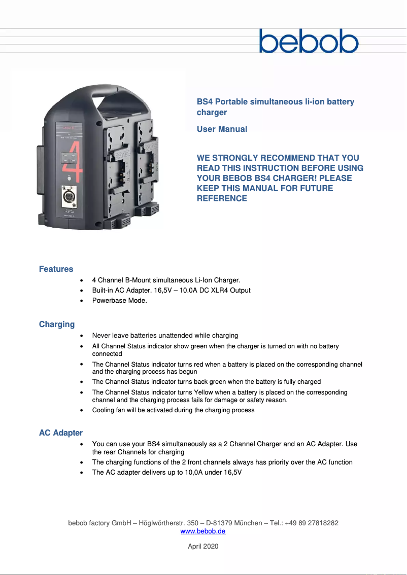 Page n°1 - Manuel utilisateur Bebob BS4