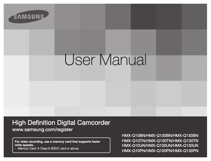 Page 1 de la notice Manuel utilisateur Samsung HMX-Q130BN