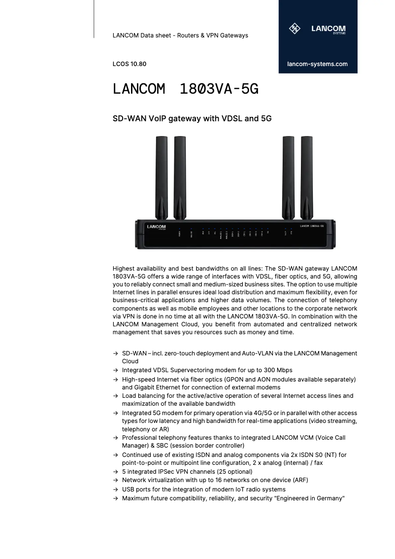 Image de la première page du manuel de l'appareil 1803VA-5G