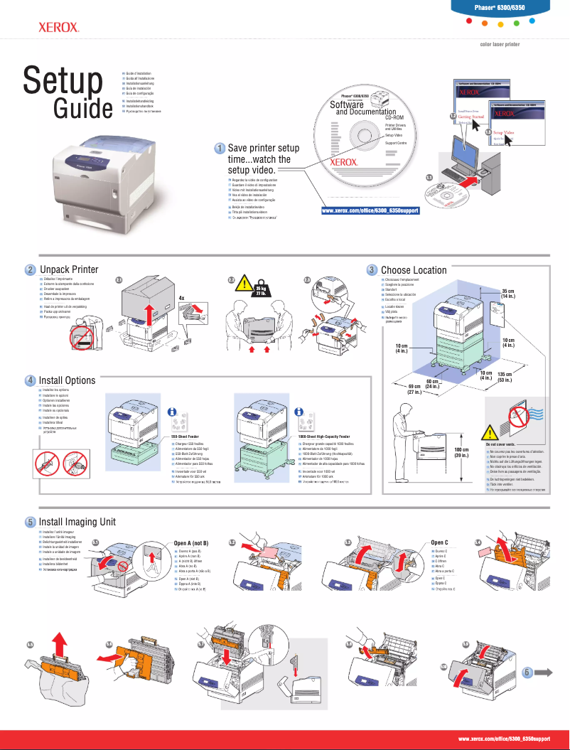 Page 1 de la notice Guide d'installation Xerox Phaser 6350