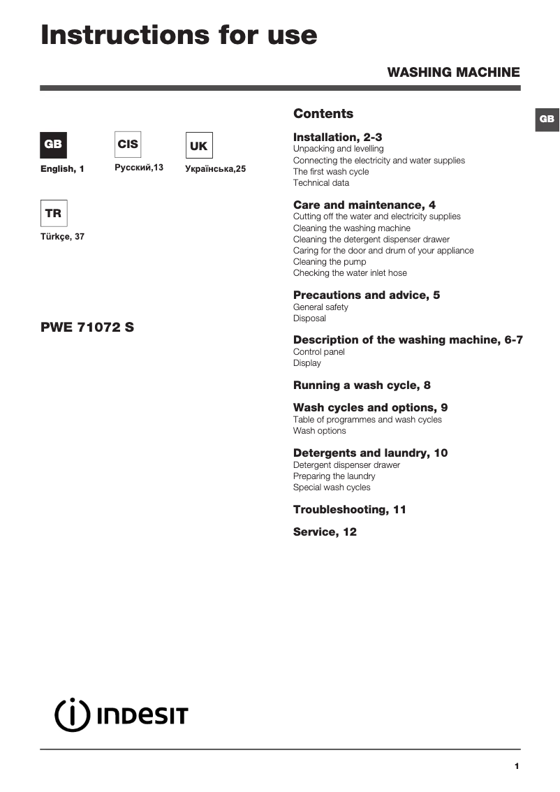 Image de la première page du manuel de l'appareil PWE 71072 S