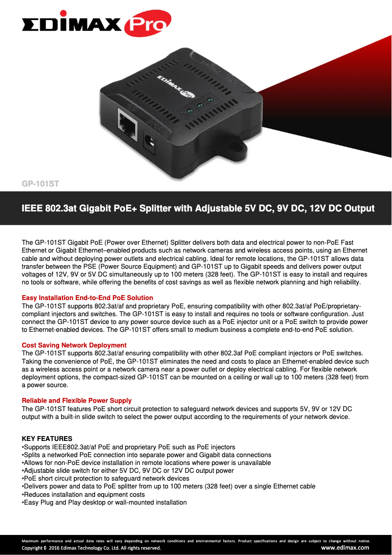 Page n°1 - Fiche technique Edimax GP-101ST