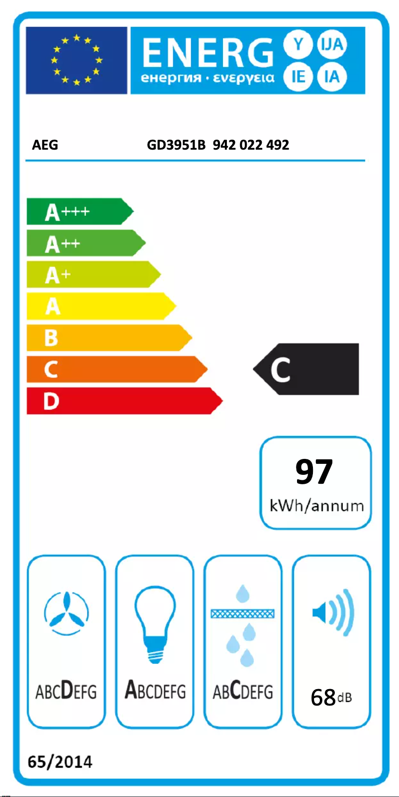 Page n°1 - Label énergétique AEG GD3951B