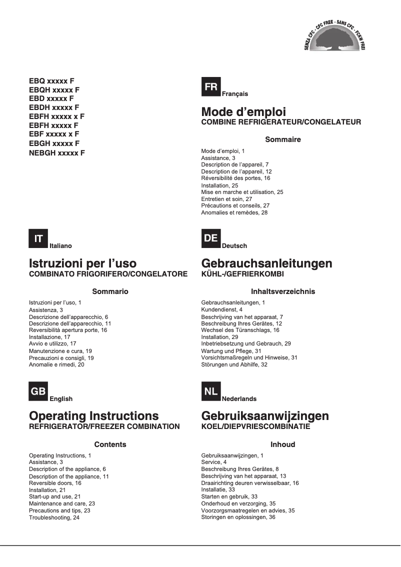 Page 1 de la notice Manuel utilisateur Hotpoint Ariston EBFH 18223 X F