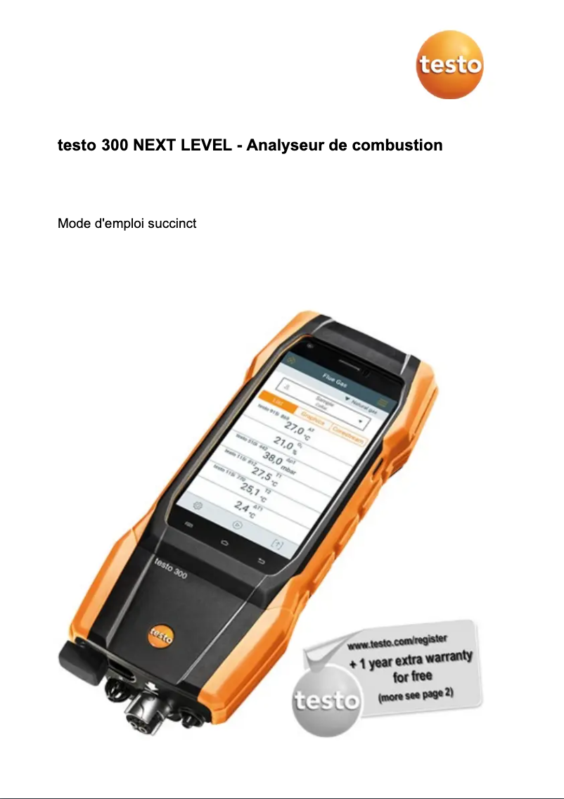 Page 1 de la notice Guide de démarrage rapide Testo 300 NEXT LEVEL
