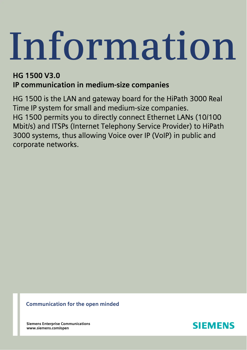 Image de la première page du manuel de l'appareil HG 1500 V3.0