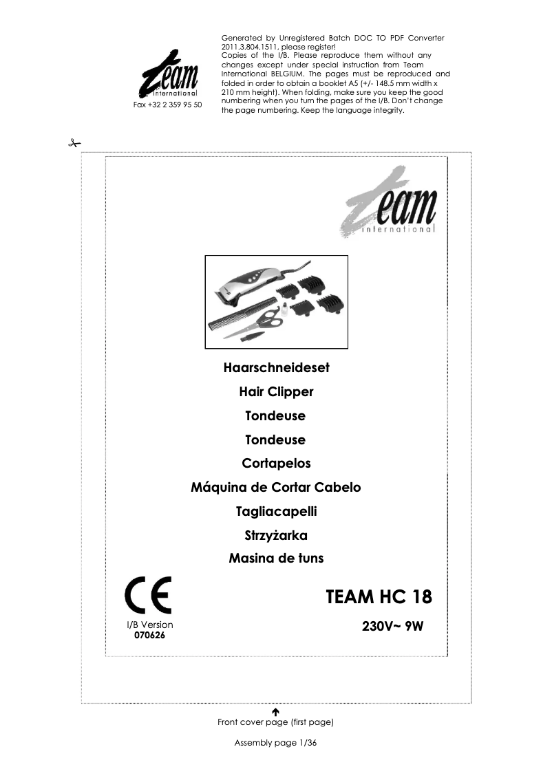 Page 1 de la notice Manuel utilisateur Team HC 18