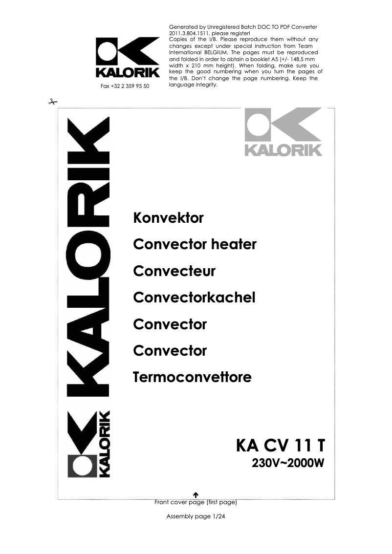 Page n°1 - Manuel utilisateur Kalorik KA CV 11 T