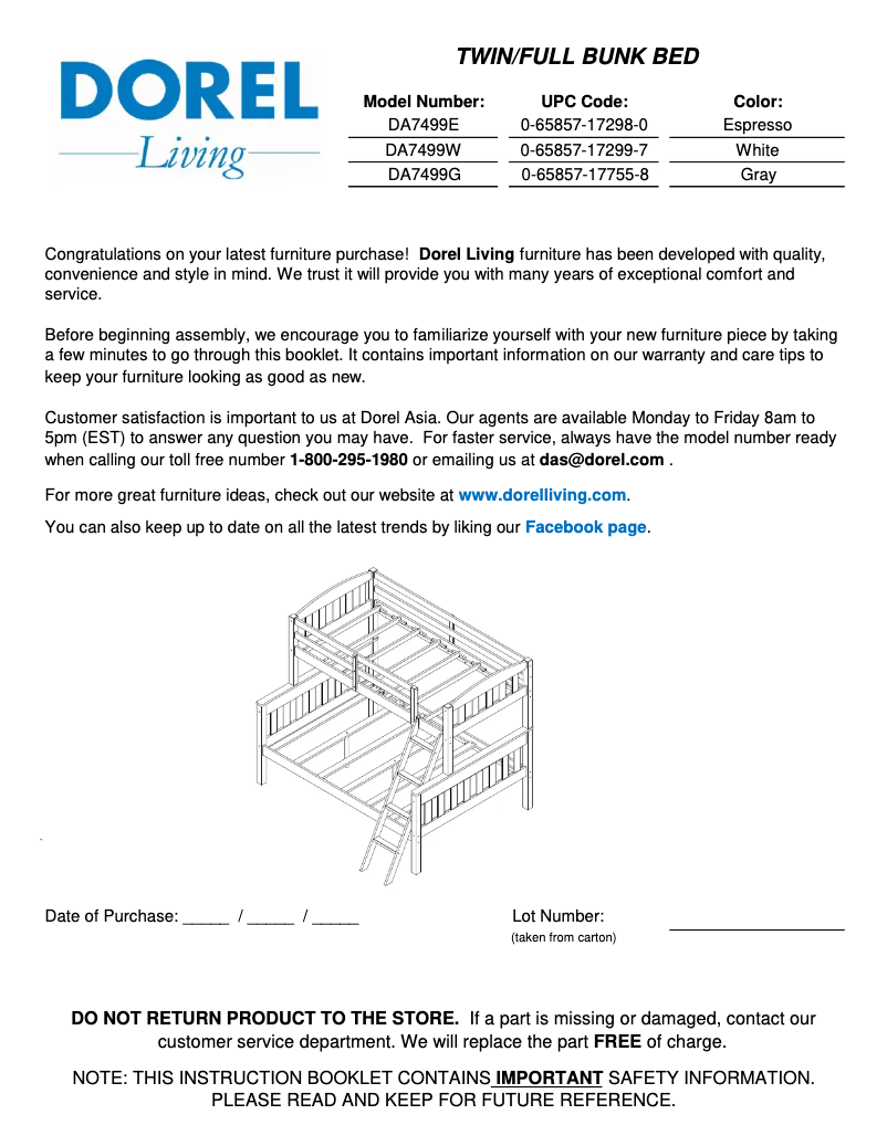 Page 1 de la notice Manuel utilisateur Dorel DA7499G