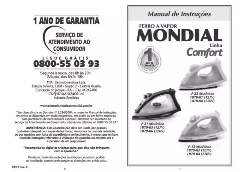 Page 1 de la notice Manuel utilisateur Mondial Comfort F-23